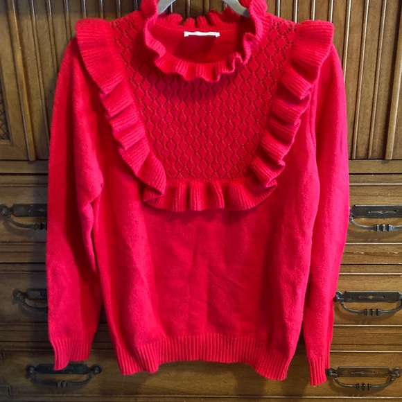 First Love Ruffled Red Sweater - Picture 1 of 5